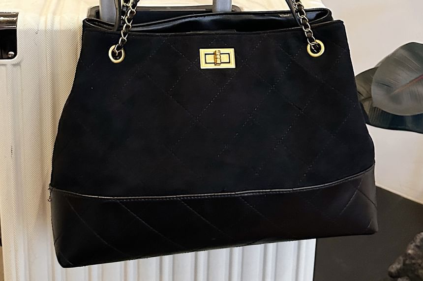 Tote Suede Faux Bag Quilted Crossbody Chain Strap