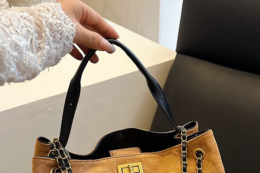 Tote Suede Faux Bag Quilted Crossbody Chain Strap