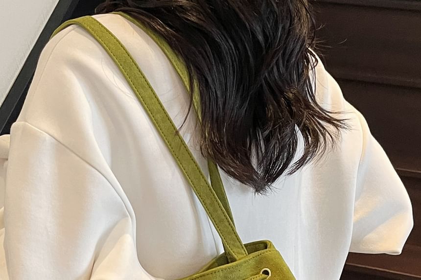 Plain Faux Drawstring Suede Tote Bag