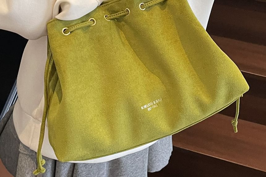 Plain Faux Drawstring Suede Tote Bag