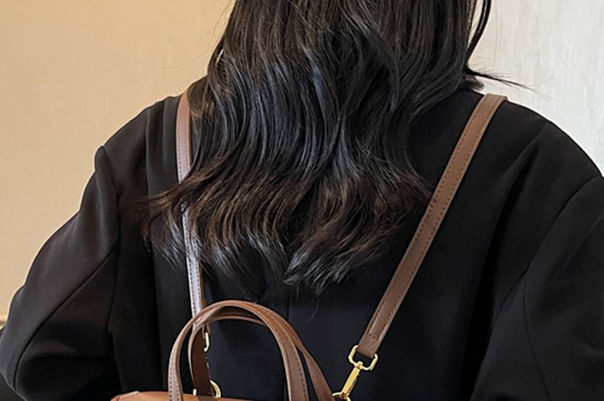 Flap Backpack Leather Faux