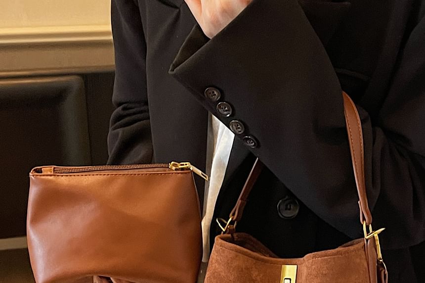 Suede Crossbody Plain Pouch With Bag Faux Fringe