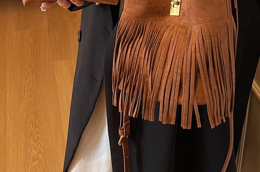 Suede Crossbody Plain Pouch With Bag Faux Fringe