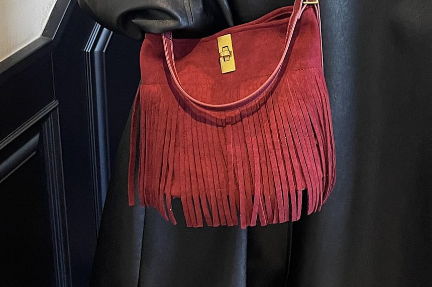 Suede Crossbody Plain Pouch With Bag Faux Fringe