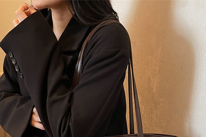 With Faux Plain Bag Tote Leather Charm