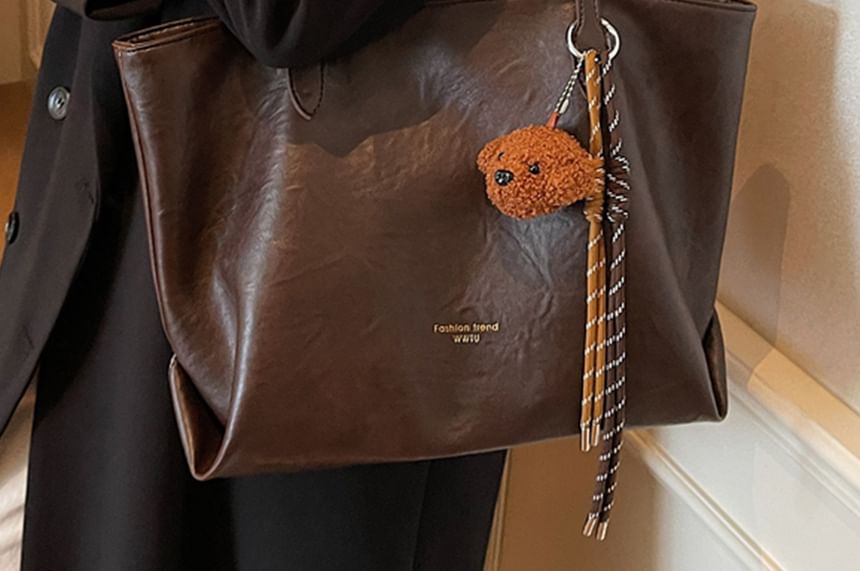 With Faux Plain Bag Tote Leather Charm