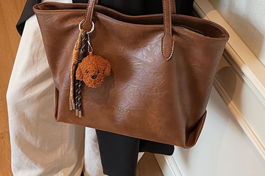 With Faux Plain Bag Tote Leather Charm