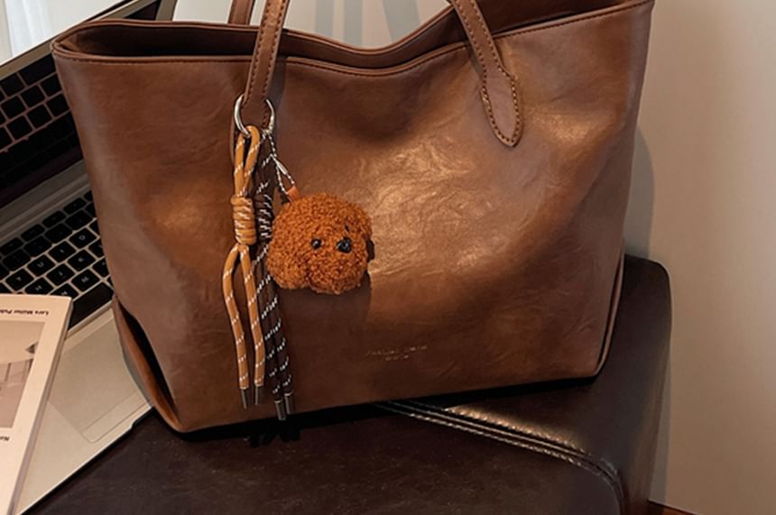 With Faux Plain Bag Tote Leather Charm