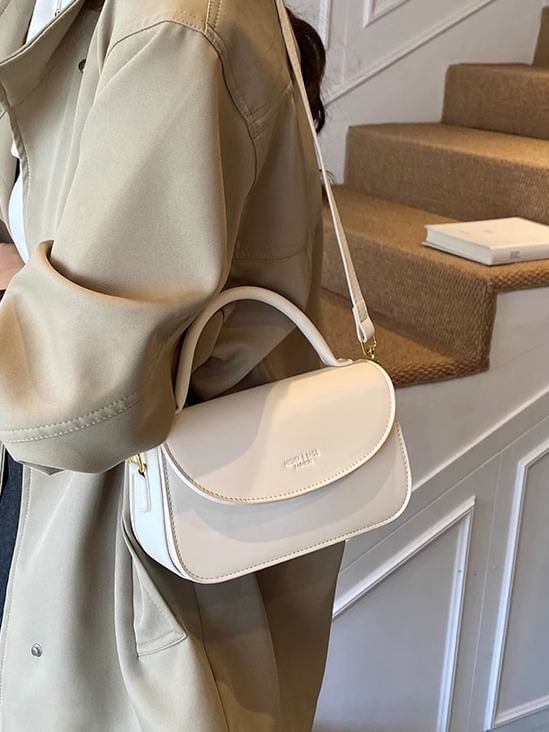 Faux Flap Plain Top Handle Leather Bag Crossbody