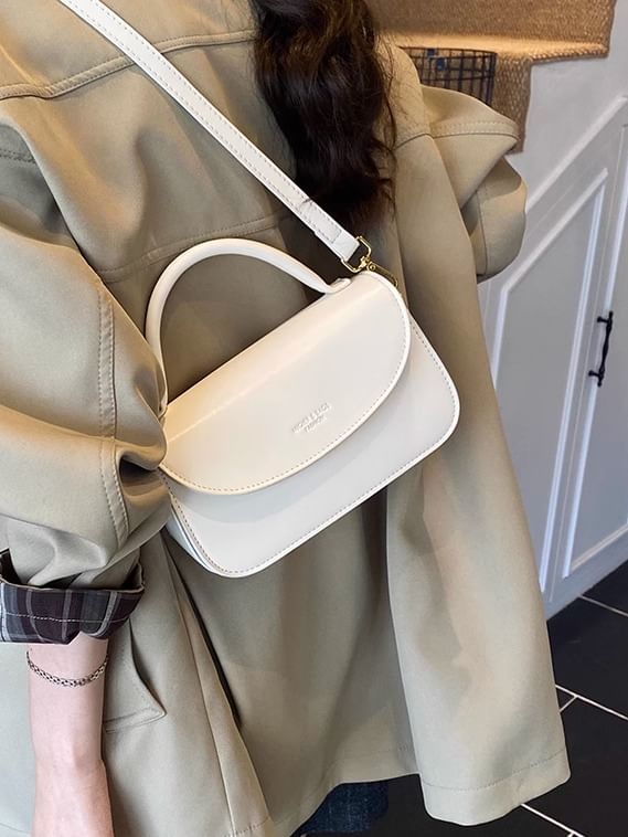 Faux Flap Plain Top Handle Leather Bag Crossbody