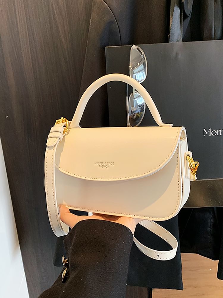 Faux Flap Plain Top Handle Leather Bag Crossbody