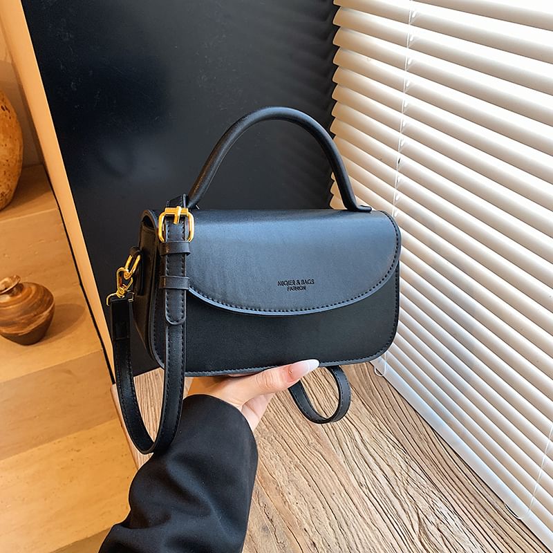 Faux Flap Plain Top Handle Leather Bag Crossbody