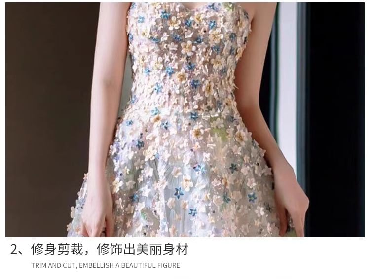 Evening Floral Mesh Gown A-Line Strapless