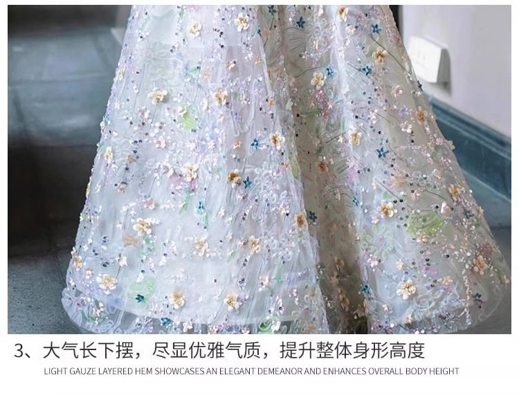 Evening Floral Mesh Gown A-Line Strapless