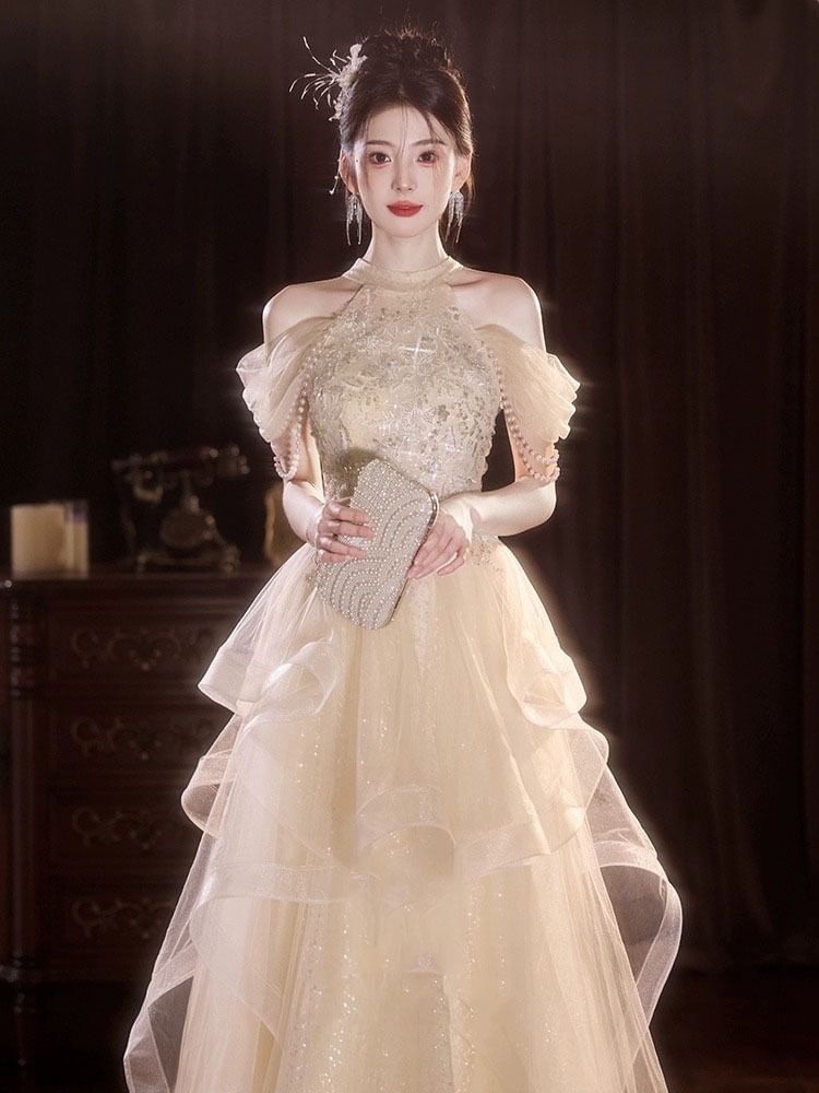 Gown Sequin Off-Shoulder A-Line Bead Evening