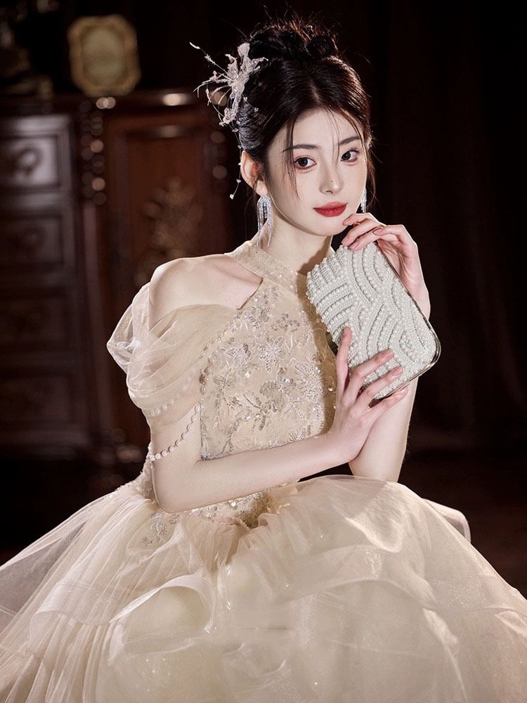 Gown Sequin Off-Shoulder A-Line Bead Evening