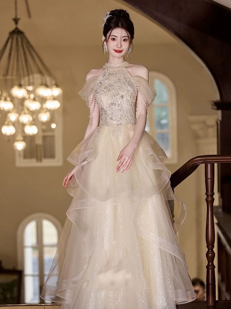 Gown Sequin Off-Shoulder A-Line Bead Evening