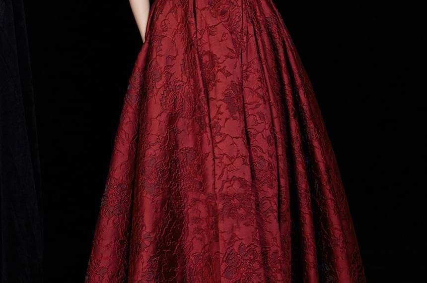 A-Line Short-Sleeve Gown Evening Floral Off-Shoulder