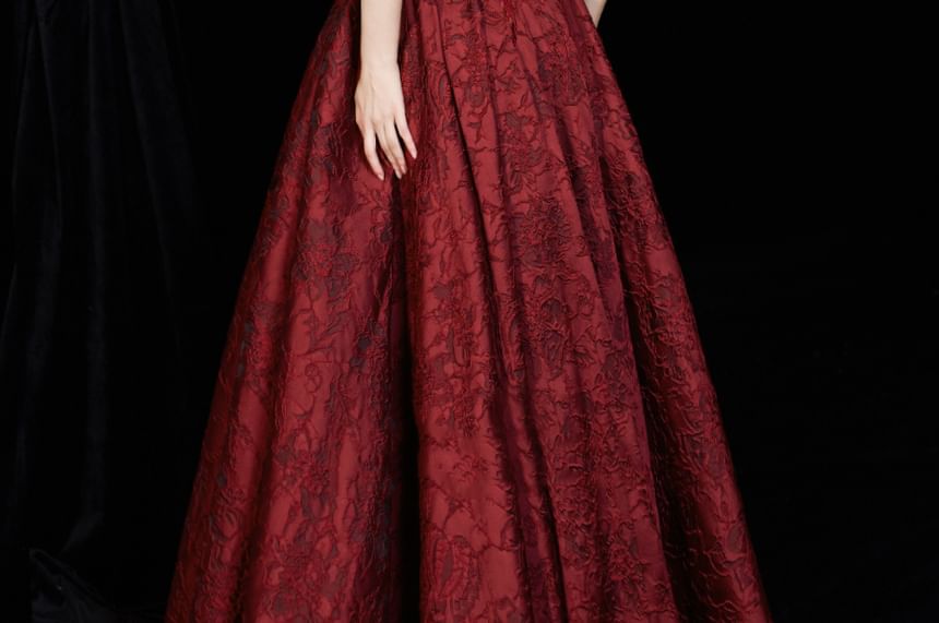 A-Line Short-Sleeve Gown Evening Floral Off-Shoulder