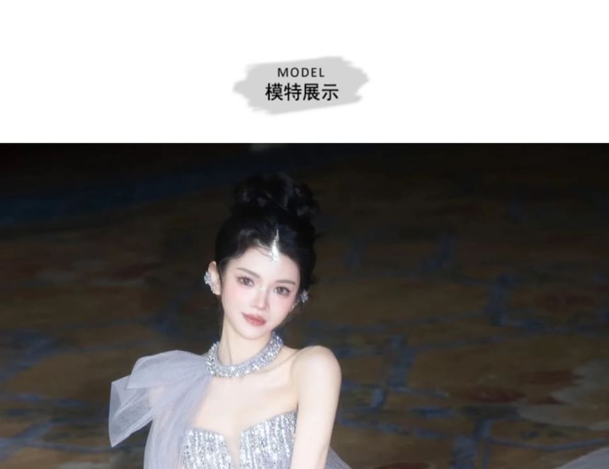 Gown Strapless A-Line Evening Sequin