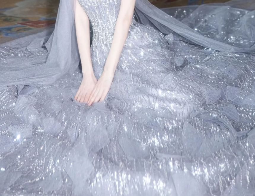 Gown Strapless A-Line Evening Sequin