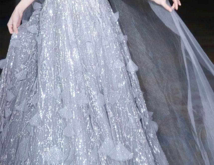 Gown Strapless A-Line Evening Sequin