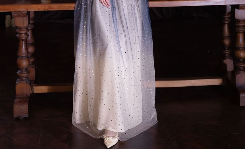 Evening Short-Sleeve (Various Lace Neck Gown Panel Gradient Designs) Round Dress Cocktail /