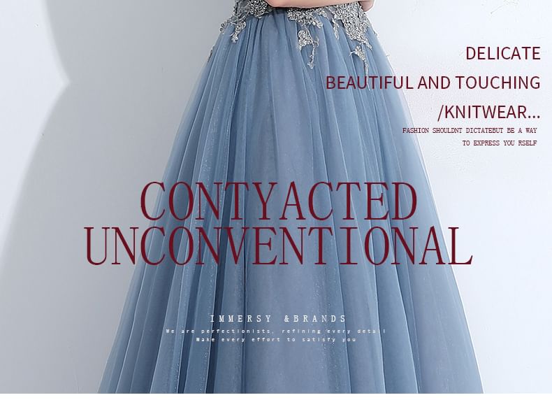 Gown Mock Panel Short-Sleeve Dress / Cocktail Evening Lace Neck