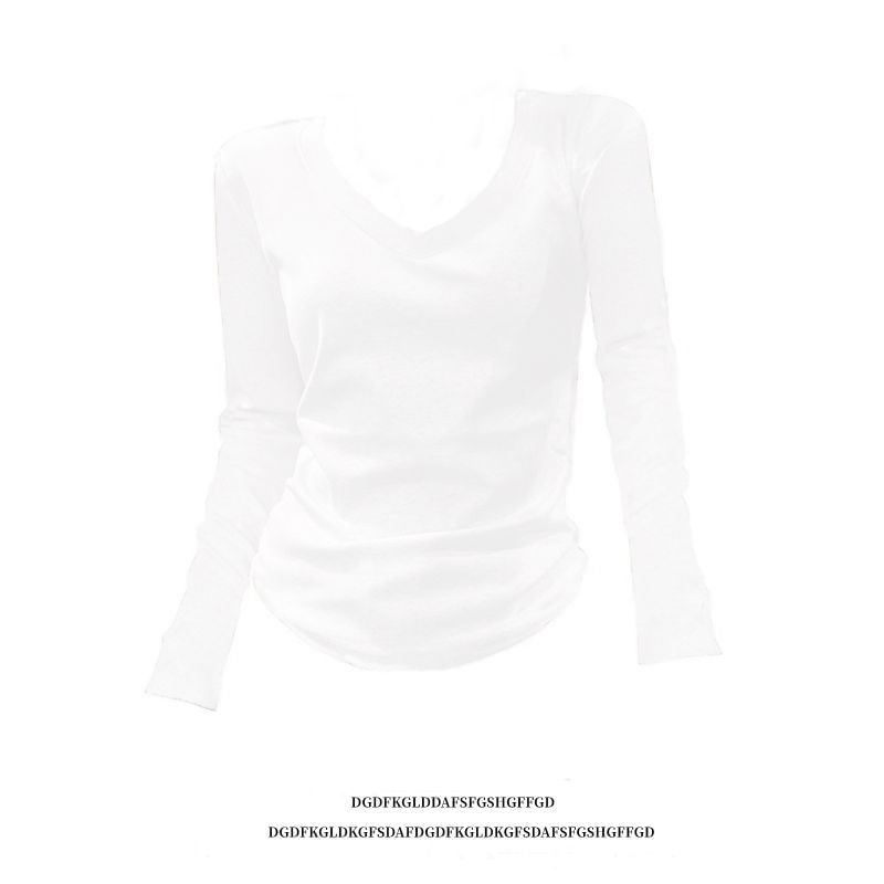 Plain V-Neck Long-Sleeved Tee
