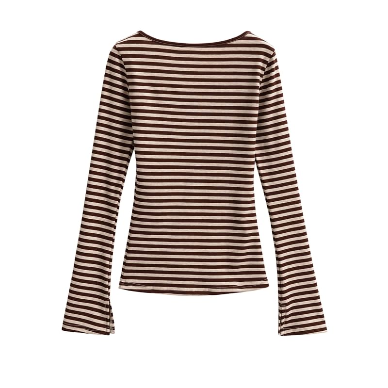 Striped Slim-Fit V-Neck Long-Sleeved Tee