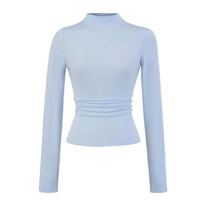 Plain Mock Neck Long-Sleeved Tee