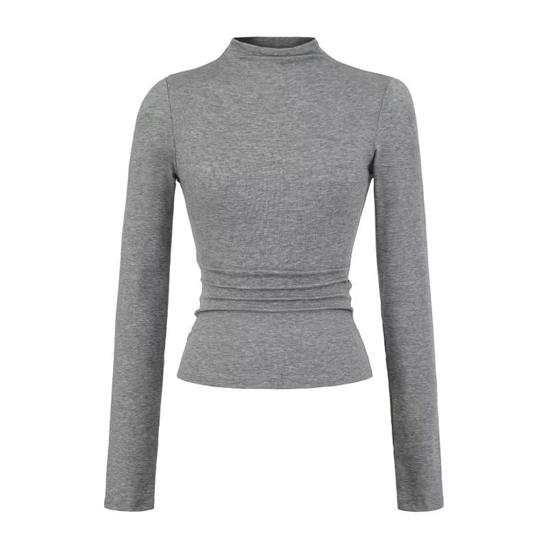 Plain Mock Neck Long-Sleeved Tee
