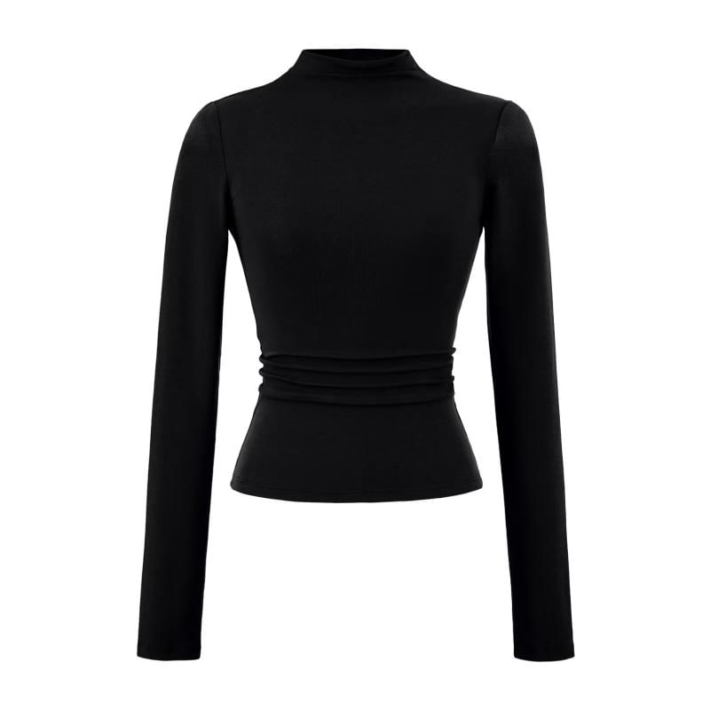 Plain Mock Neck Long-Sleeved Tee