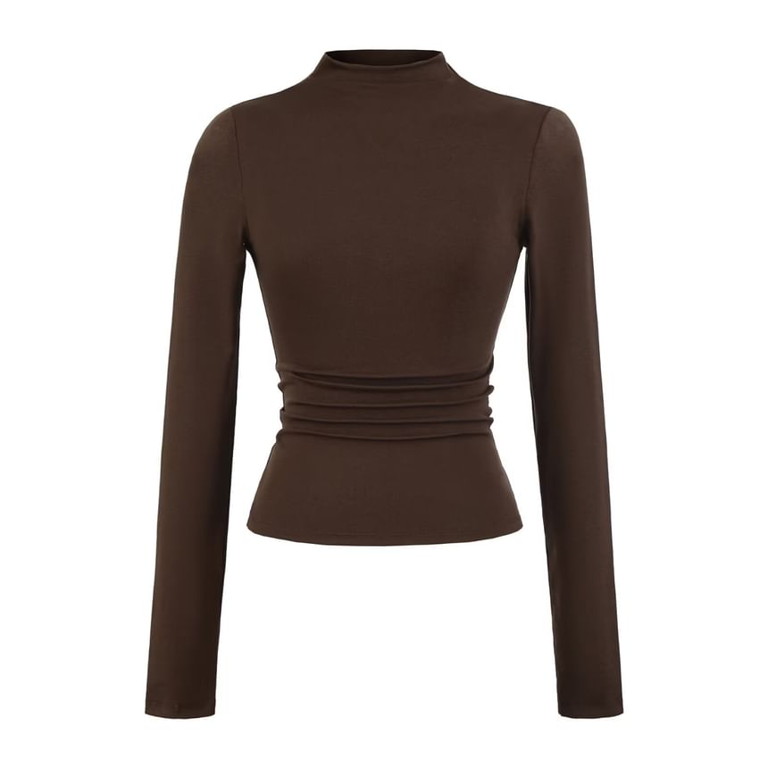 Plain Mock Neck Long-Sleeved Tee