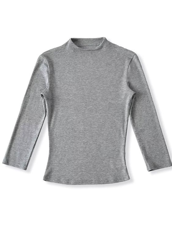 Plain Mock Neck 3/4-Sleeved Crop Tee