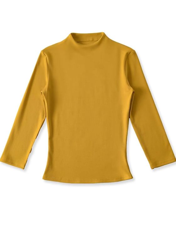 Plain Mock Neck 3/4-Sleeved Crop Tee