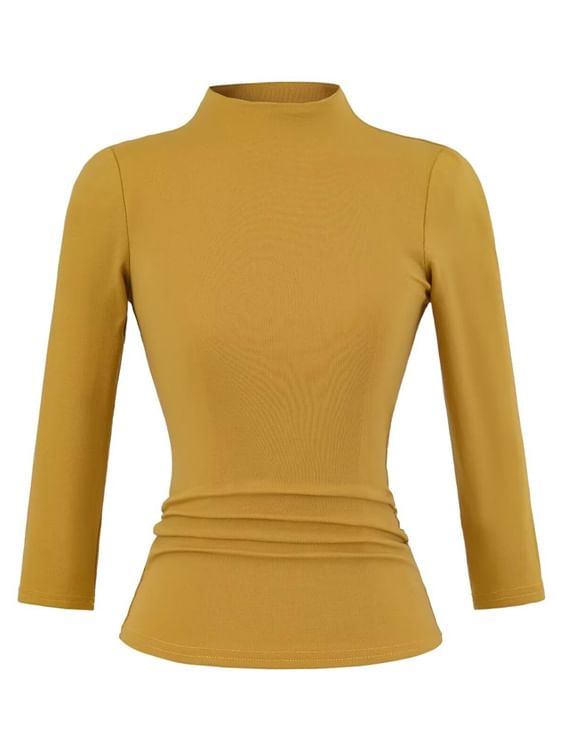 Plain Mock Neck 3/4-Sleeved Crop Tee