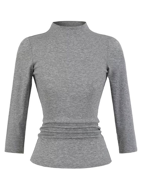 Plain Mock Neck 3/4-Sleeved Crop Tee