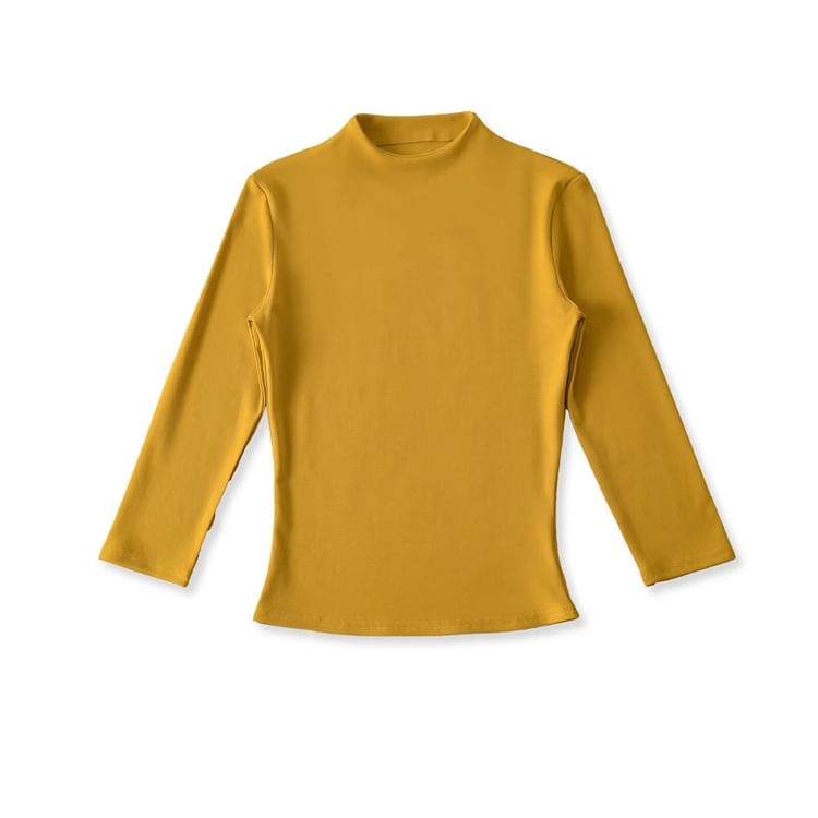 Plain Mock Neck 3/4-Sleeved Crop Tee