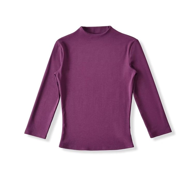 Plain Mock Neck 3/4-Sleeved Crop Tee