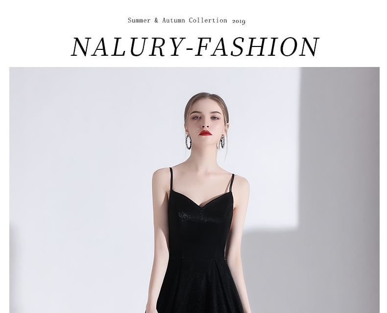 A-Line V-Neck Gown Spaghetti Evening Plain Strap