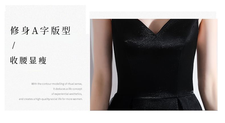 A-Line V-Neck Gown Spaghetti Evening Plain Strap