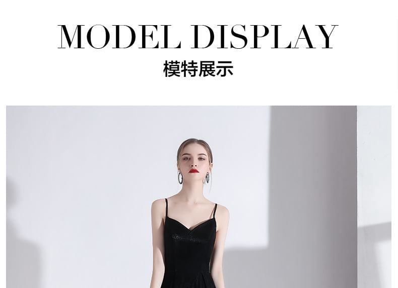 A-Line V-Neck Gown Spaghetti Evening Plain Strap