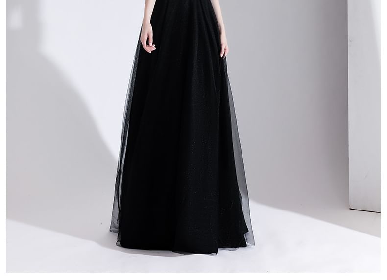 A-Line V-Neck Gown Spaghetti Evening Plain Strap