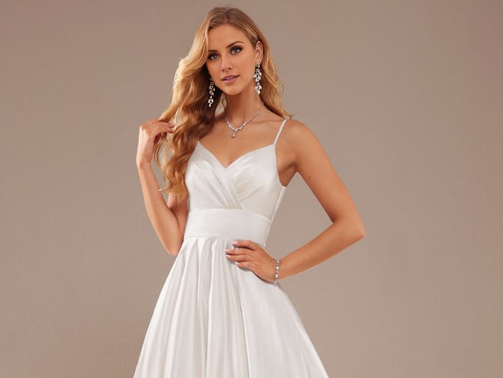 Strap Plain Gown Spaghetti V-Neck Evening