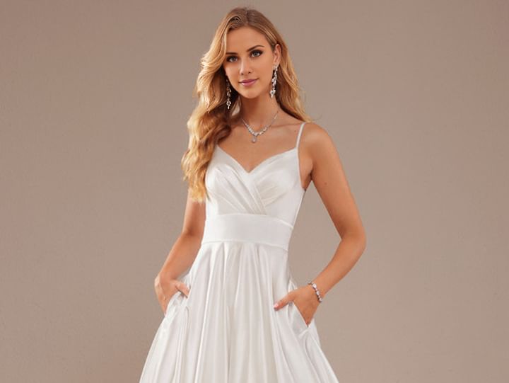 Strap Plain Gown Spaghetti V-Neck Evening