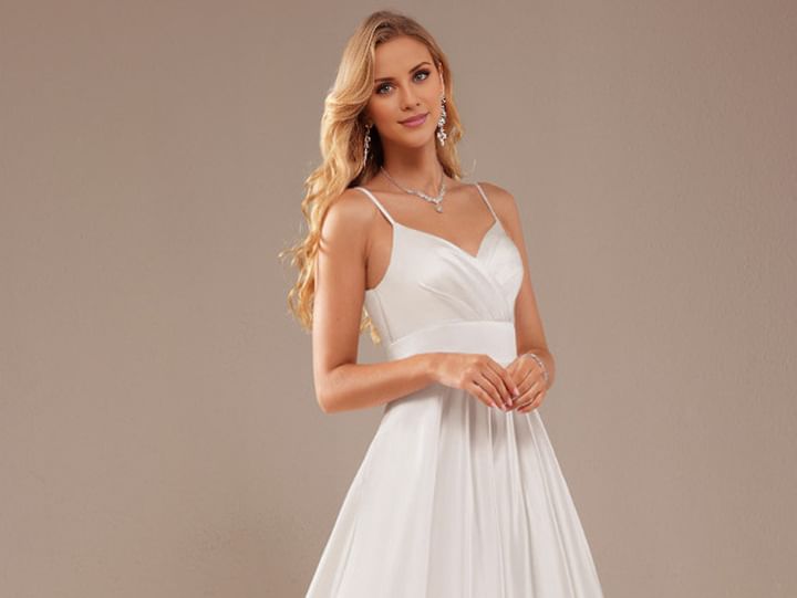 Strap Plain Gown Spaghetti V-Neck Evening