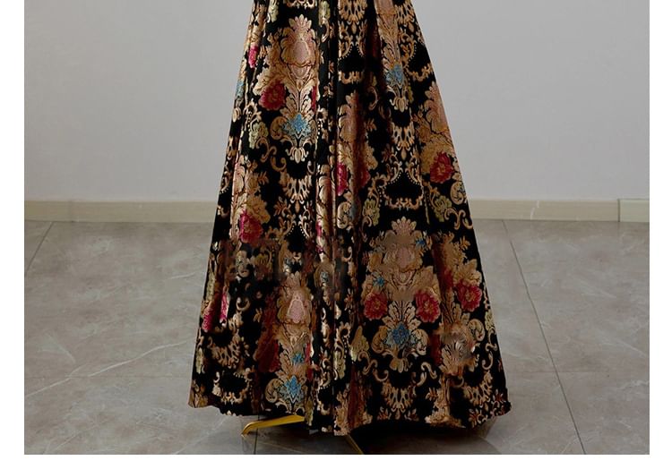 Sleeveless Floral A-Line Evening Print Gown