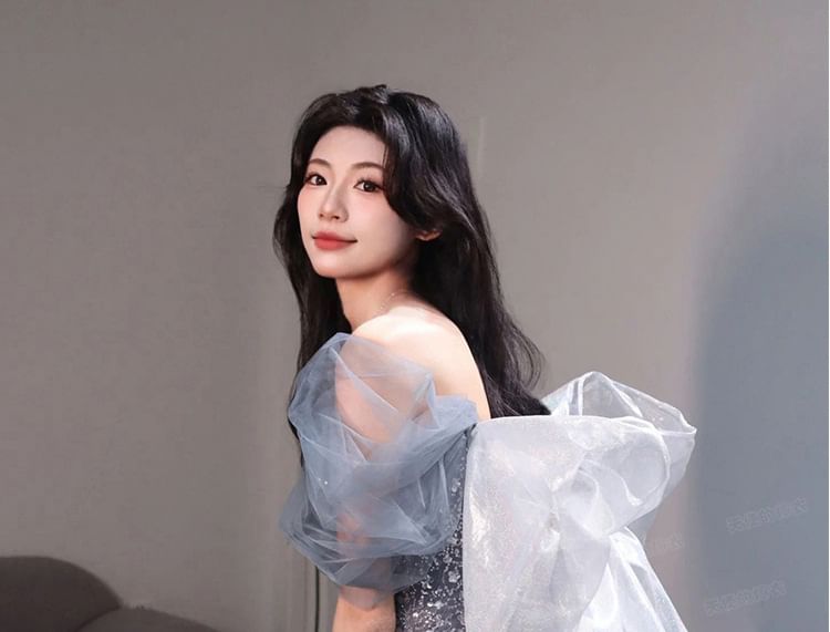 V-Neck Gown Evening Short-Sleeve Mesh A-Line Ball