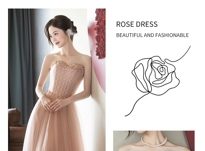 Strapless Evening Gown A-Line Lace